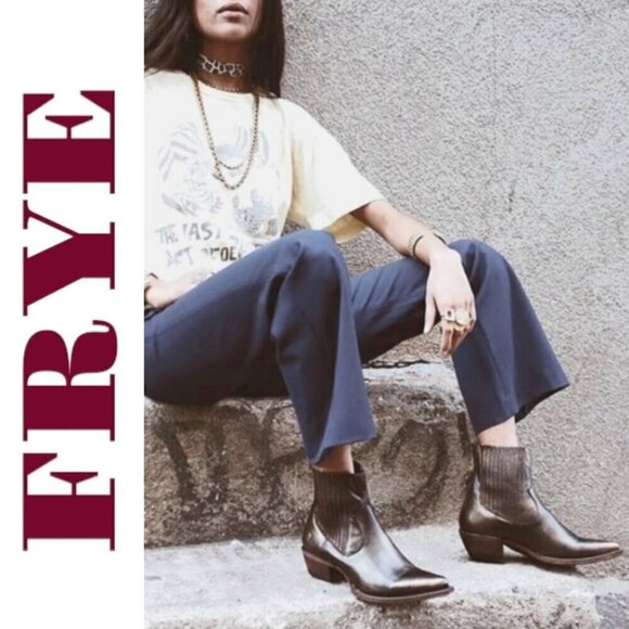 FRYE Sacha Chelsea Western Studded Urban Cowboy Pointed Toe Ankle Bootie, Size 7 - Picture 6 of 14